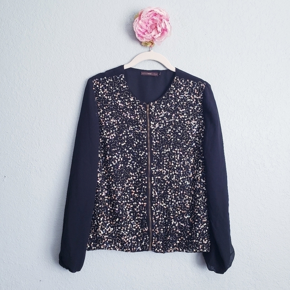 Anthropologie Hazel Sequin Full Zip Jacket
